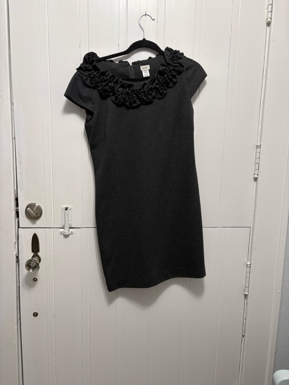Cache Black Floral-Trim Cap Sleeve Dress